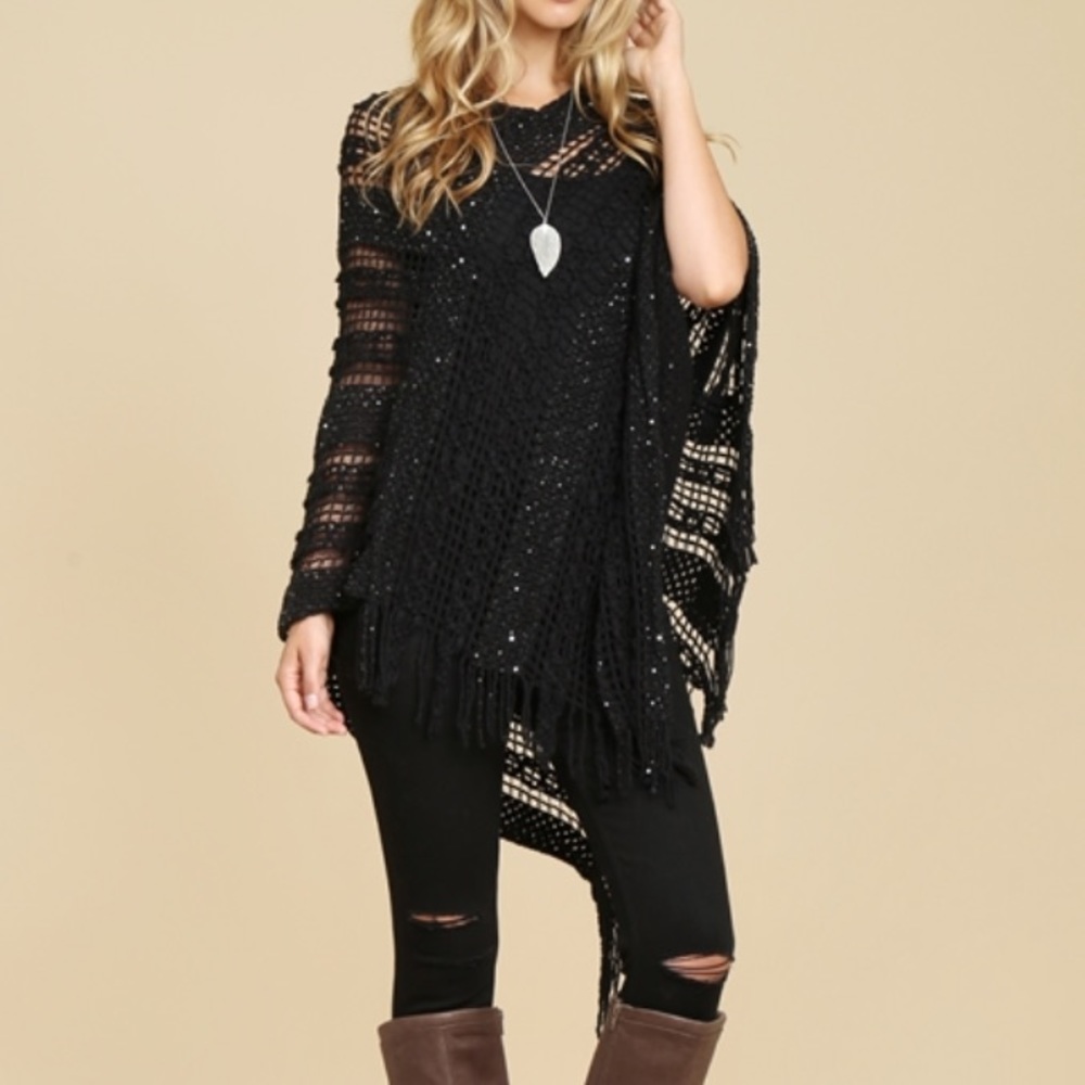 Black Knit Poncho - Picture 3 of 8
